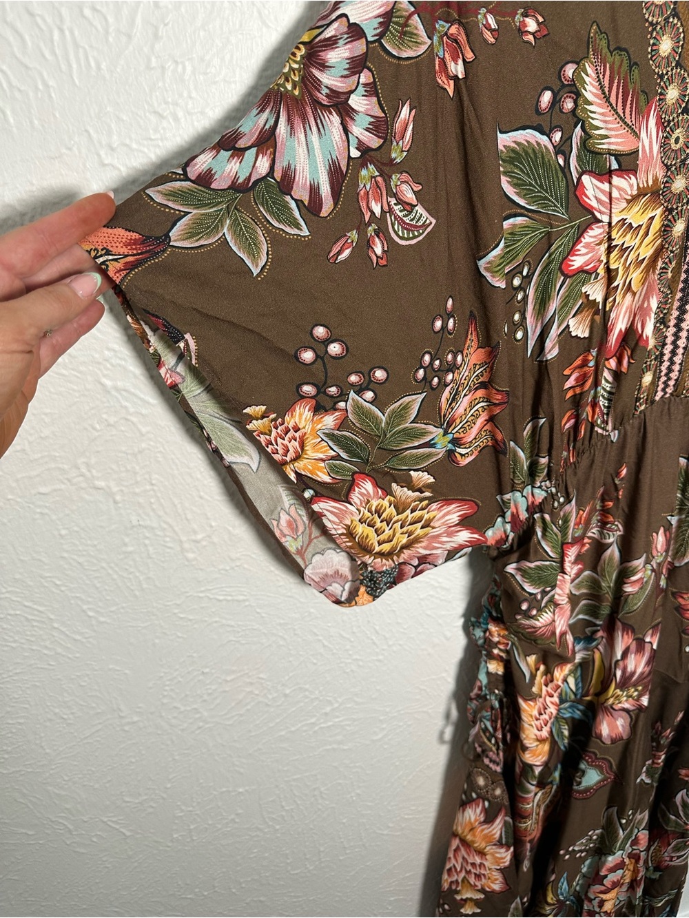 Farm Rio Valentina Floral Midi Dress Medium NWT Brown Boho Tropical Dress - Picture 3 of 8